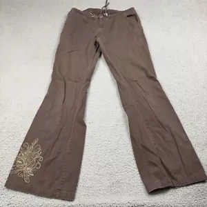 Prana Pants Womens Large 32x32 Brown Floral Embroidered Flare Boho Outdoor - Picture 1 of 11