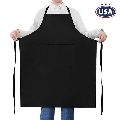 Paquete de 1 Delantal de Chef Impermeable Negro Catering Cocina Carnicero con Bolsillo Foto 1 de 4