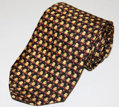 Corbata de seda con estampado de rana Salvatore Ferragamo negra con sapos dorados caprichosa Italia Foto 1 de 4