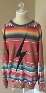 AVIATOR NATION UNISEX Large Bolt Logo Crew Sweatshirt L Tulum Check Stripe RARE - Picture 1 of 10