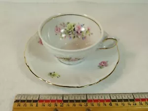 Winterling Bavaria Footed Demitasse Cup 3 oz Saucer 4 3/4 in Yellow Pink Roses - Picture 1 of 6