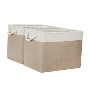 Fabric Storage Baskets 2 Pack Decorative Storage 16Lx12Wx12H-2pcs Khaki&white - Picture 1 of 7