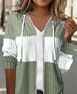 All-Season Casual Zip Hoodie - Women's Micro Elastic Olive & White Size XXL - Picture 1 of 4