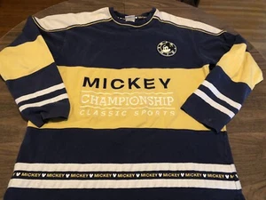 Vintage Disney Store Mickey Championship Sports Navy Yellow & White Sweatshirt - Picture 1 of 10
