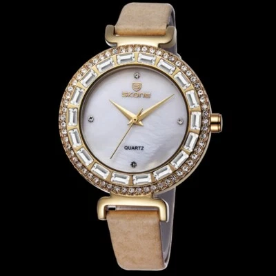 Reloj de mujer oro reloj de pulsera circonita beige reloj de pulsera nácar clásico U1362 Foto 1 de 4