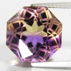 11,83 kt Atemberaubender natürlicher Ametrin 13,5 mm ausgefallener Edelstein im Achteckschliff REF-VIDEO - Bild 1 von 4