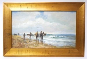 'End of the Fishermen's Day' Original Impressionist Oil Art by Unknown Artist - Picture 1 of 8