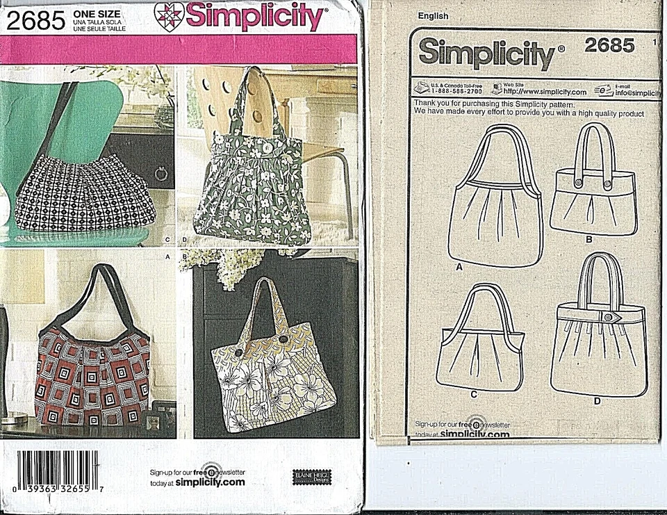 S 2685 sewing pattern Designer Style PURSE BAG sew HANDBAG TOTE retro chic UNCUT - Image 1 of 1