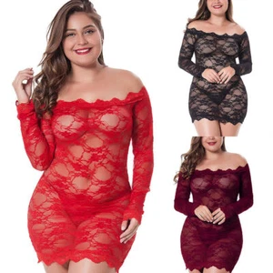 Plus Size Women See Through Sexy Lace Nightdress Babydoll Lingerie Sleepwear US - Picture 1 of 27