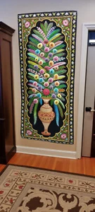 Tapiz de terciopelo floral de lujo de 7x3' bordado arte de pared Zardozi para decoración de hoteles - Imagen 1 de 6