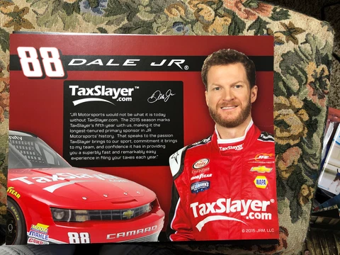 2015 DALE EARNHARDT JR & REGAN SMITH "TAXSLAYER" #7/88 NASCAR XFINITY POSTCARD Cover