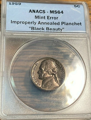 1959 Jefferson 5c Improperly Annealed "Black Beauty" ANACS MS64 Best Price CHN Cover