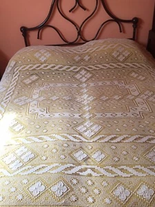 1900 COPRILETTO Tenda Tovaglia Tappeto FILET MODANO A MANO COTONE 260 x 200 cm. - Foto 1 di 11