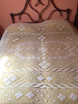 1900 COPRILETTO Tenda Tovaglia Tappeto FILET MODANO A MANO COTONE 260 x 200 cm. - Immagine 1 di 4