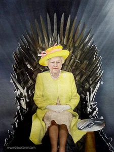 HERVORRAGENDES ORIGINAL ZEN O'CONOR ""HM Königin Elisabeth II"" EISERNER THRON SERIE GEMÄLDE - Bild 1 von 1