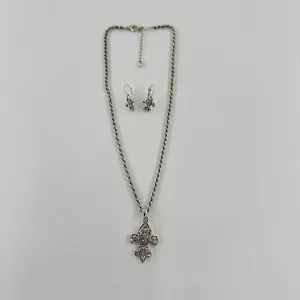 Conjunto de collar y pendientes vintage marcasita lirios heráldicos - Imagen 1 de 3