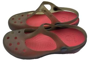 Crocs Carlie Brown Red Slingback Sandals Women's T-Strap Mary Jane Shoes Sz 10