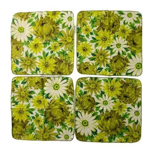 Set Of 4 Green African Daisy Poppy Mums Placemants 16 x 16" MCM 70s Vintage  - Picture 1 of 5