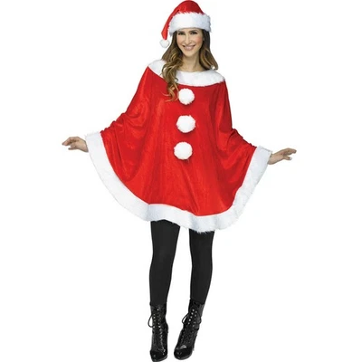 Poncho Disfraz de Peluche Mrs Santa Claus Mujer Adulto Navidad Vacaciones - Talla 4-14 Foto 1 de 2