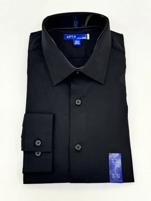 Apt. 9 Premier Flex Mens Dress Shirt Black Slim Fit Collared L 16-16.5 32/33 NWT - Image 1 of 4