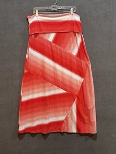 Maxi Skirt Yoga Style Fold Over Waist Pink Salmon White Geometric Stretch XL USA - Picture 1 of 6