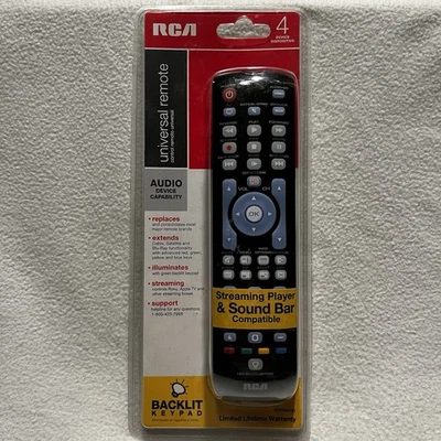 RCA Universal Remote Control RCRN04GR Black Backlit Keypad Streaming Audio NIP - Image 1 of 4
