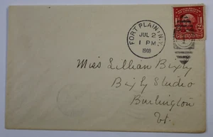 1908 Fort Plain New York NY Duplex Cancel to Burlington VT Flag Backstamp - Picture 1 of 2