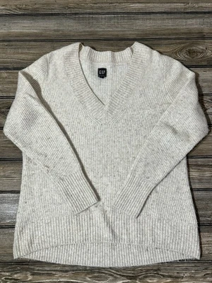 GAP Ultra Soft Wide V Neck Sand Tan Sweater Women L Alpaca Wool Blend Pullover - Image 1 of 4