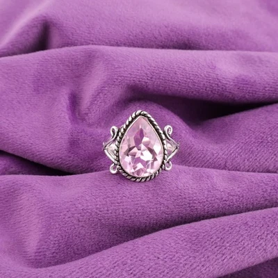 Sterling Silver Morganite Gemstone Wedding Promise Band Ring Jewelry US All Size - Image 1 of 4