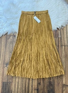 Eileen Fisher Women’s Size XS Bronze Crushed Silk Pleated Skirt NWT $248 - Picture 1 of 8