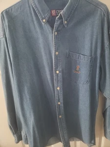 VINTAGE RALPH LAUREN CHAPS WITH CREST LONG SLEEVE DENIM SHIRT WHITE BUTTONS GRT! - Picture 1 of 13