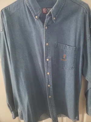 VINTAGE RALPH LAUREN CHAPS WITH CREST LONG SLEEVE DENIM SHIRT WHITE BUTTONS GRT! - Image 1 of 4