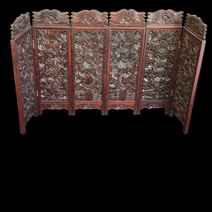 Dragón palo de rosa tallado a mano seis paneles plegables parciales 181/2" de alto x 331/8" de ancho problemas - Imagen 1 de 22