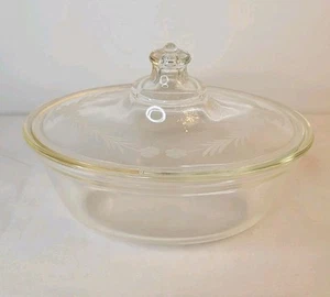 Antico piatto casseruola ovale inciso trasparente Pyrex 1919 con coperchio manico pomello - Foto 1 di 21