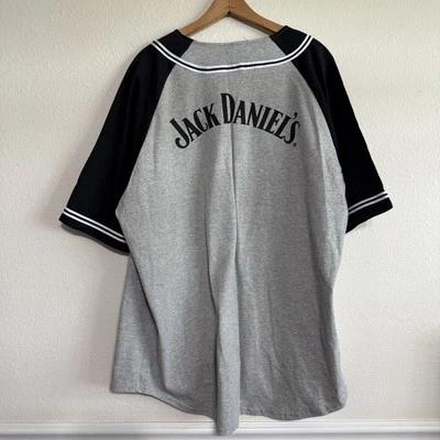 JACK DANIELS TENNESEE WHISKEY SIZE 2XL VTG BASEBALL JERSEY Gray Black NOS Button - Image 1 of 4