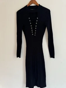 Almost Famous Black Ribbed Open Cheat Long sleeve Dress Size L - Picture 1 of 8