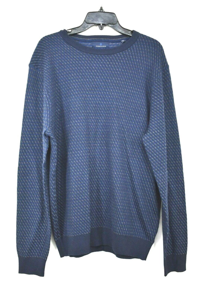 Toscano Crew Neck Printed Pullover Men's Large Midnight Navy Blue 142C33F9TR