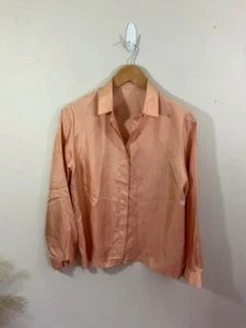 Size 12 Vintage St Michael Satin Feel Salmon Pink Shirt/ Button Up Blouse - Picture 1 of 4