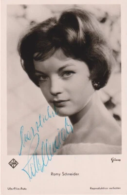 ROMY SCHNEIDER Original Autogramm UFA Postkarte 50er + Widmung herzlichst selten - Bild 1 von 3