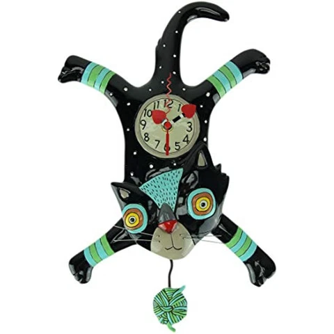 Allen Designs Craft Attack Cat Whimsical Kitten Yarn Pendulum Wall Clock P1852 Cover