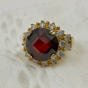 Stunning! 18k Gold Plated 5ct Garnet & Cubic Zirconia CZ Fashion Ring Sz 8.5 - Picture 1 of 8