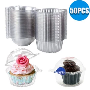 100x Plastic Cupcake Muffin Single Cup Cake Holders Boxes Pods Domes Cases Clear - Picture 1 of 9