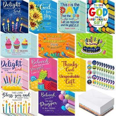 Paquete de 120 tarjetas de cumpleaños religiosas cristianas a granel con Escritura 4,5 x 6,2 pulgadas Foto 1 de 4