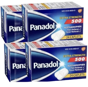 96 PANADOL Acetaminophen 500 mg Extra Strength Caplets Pain Reliever 4-24 Packs - Picture 1 of 4