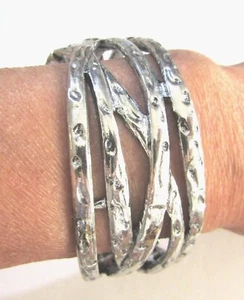 Vintage Silver Tone Clamper Bracelet Hinged 2.25 x 2.75 Oval L - Picture 1 of 6