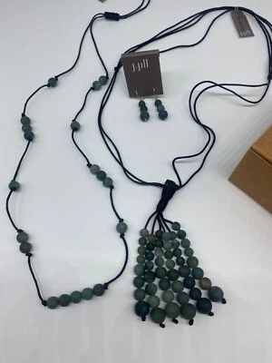 J.Jill ~ NUEVO Precioso Conjunto de Joyería con Cuentas de Ágata Musgo ~ Nuevo con Etiquetas (2V2) Foto 1 de 4