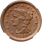 1857 N-4 R-1 NGC MINT STATE 64 BN SM DATE BRAIDED HAIR LARGE CENT COIN 1C