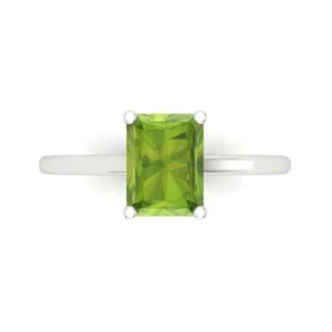 Anillo de compromiso solitario de peridoto natural de 2 quilates - oro macizo de 14 quilates (oro blanco) - Imagen 1 de 11