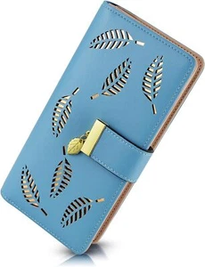 Women PU Leather Long Wallet Bifold Card Holder Purse Clutch Handbag Blue Wallet - Picture 1 of 6