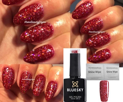 BLUESKY GEL NAIL POLISH RED GLITTER MULTI MERLOT CHRISTMAS BLZ12 UV LED SOAK OFF